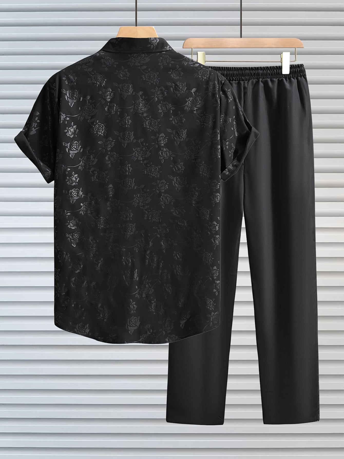 Men's Casual Floral Polyester Suit with Lapel Collar for Summer