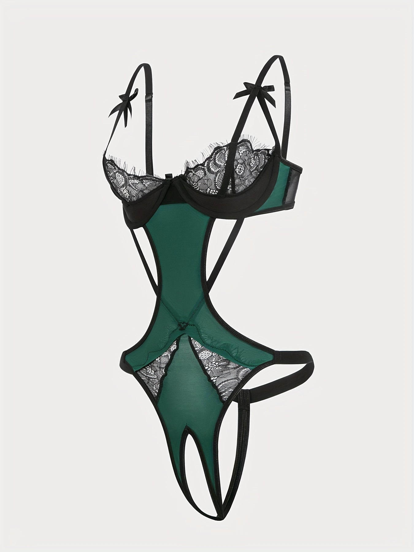 Women's Black Satin Bodysuit with Thin Shoulder Straps for Nightwear