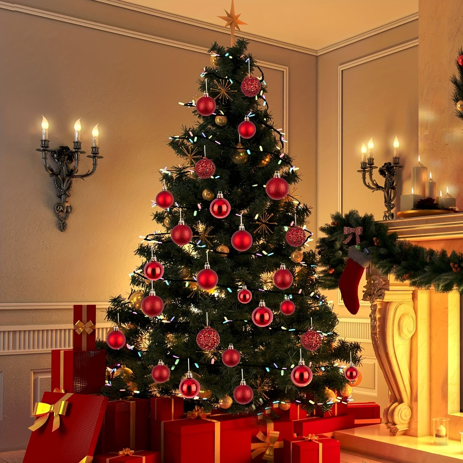 Set de 100 bolas de Navidad de plástico irrompibles en caja de regalo