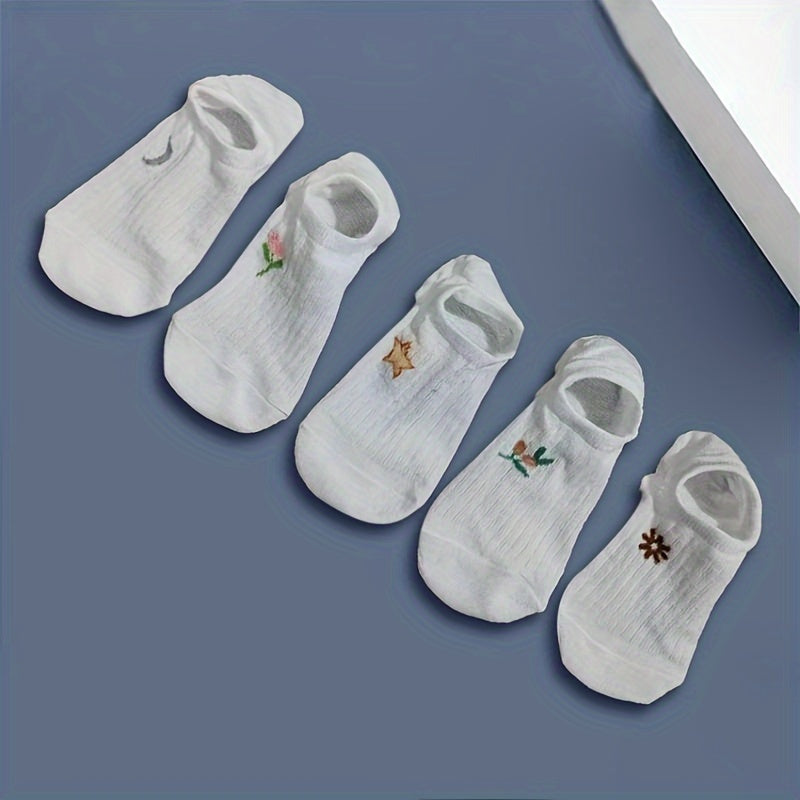 Kids Ankle Socks Pack of 5-10 Breathable Polyester Blend with White Stripes and Cute Animal Designs