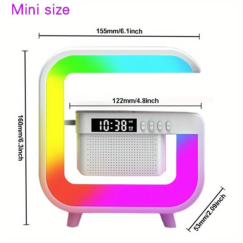 Wireless Music Station with Alarm Clock LED Light Wireless Charging TF MP3 Player for Bedroom