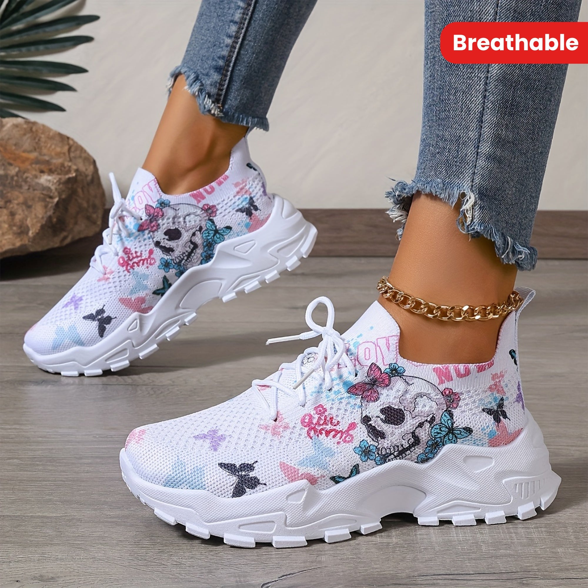 Women's Breathable Fabric Casual Sneakers Low Top Lace-Up Running Shoes