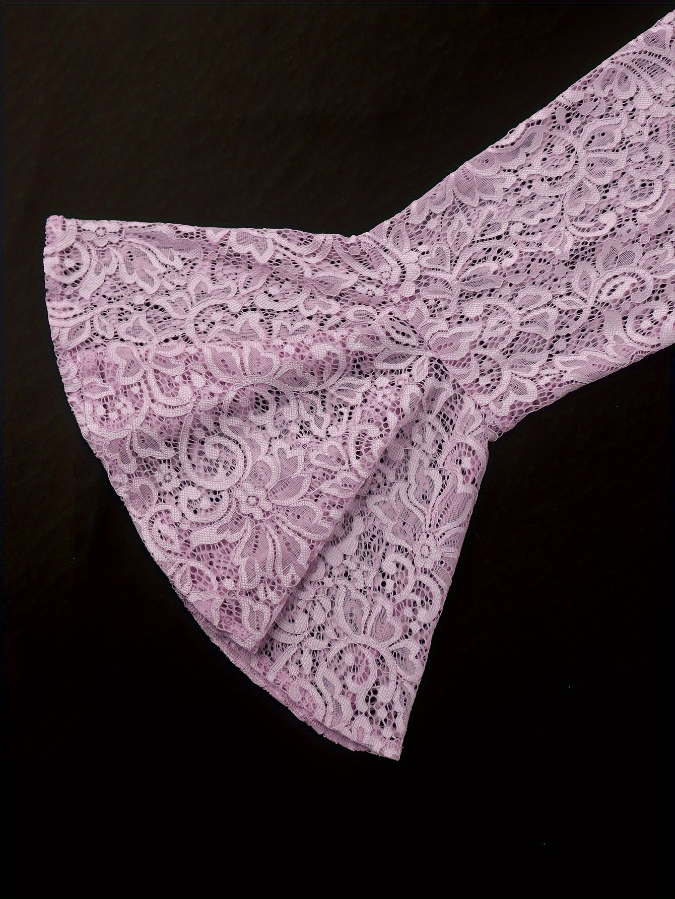 Women's Lace Panel A-Line Party Dress Flared Long Sleeve Midi Solid