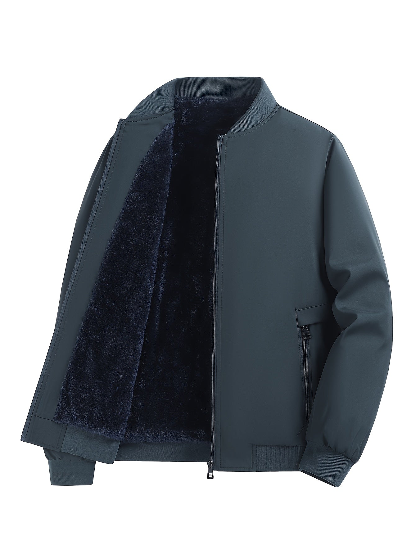 Men's Lightweight Fleece-Lined Bomber Jacket with Zipper Pockets and Baseball Collar