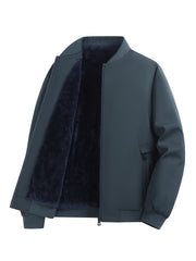 Men's Lightweight Fleece-Lined Bomber Jacket with Zipper Pockets and Baseball Collar