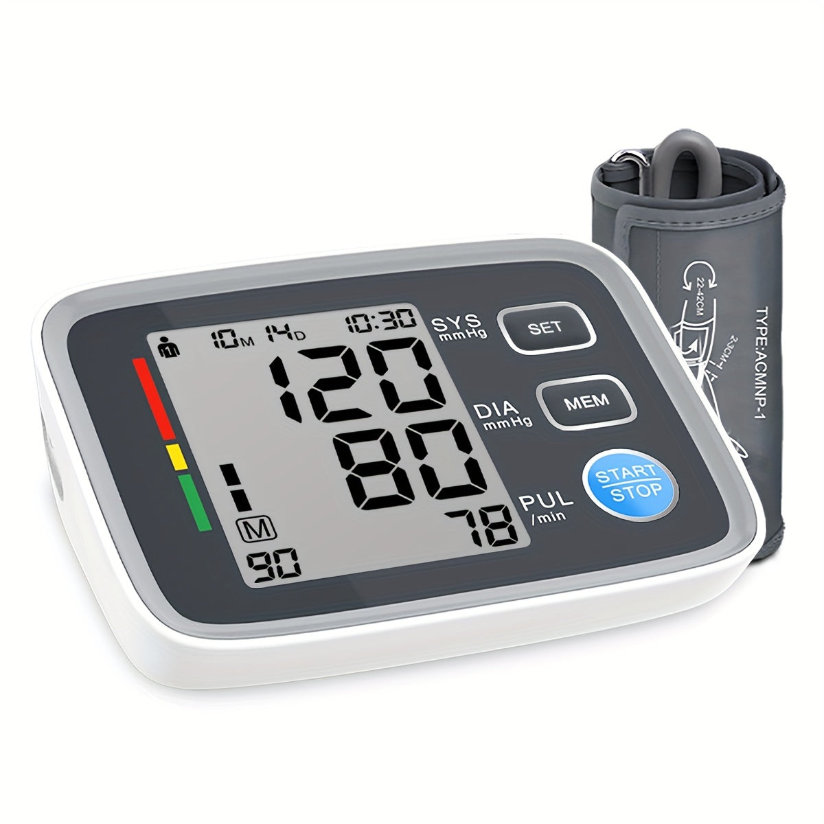 Digital Blood Pressure Monitor with Upper Arm Cuff 22.1-43.18cm for Home Use