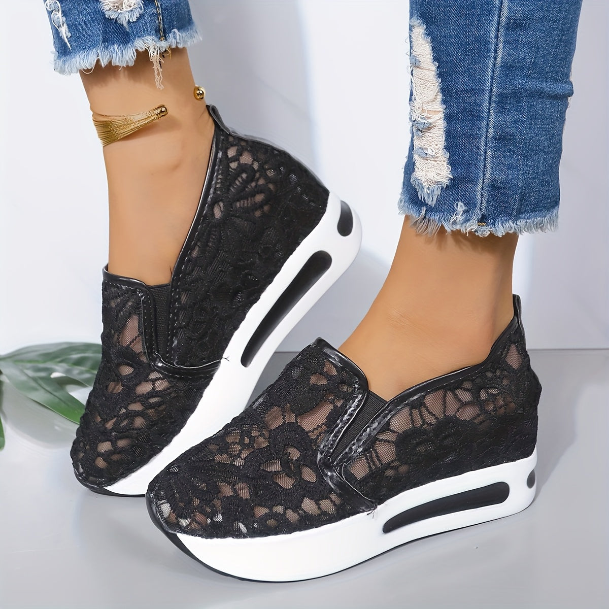 Zapatillas slip-on con bordado floral para mujer, transpirables, de malla, zapatos casuales