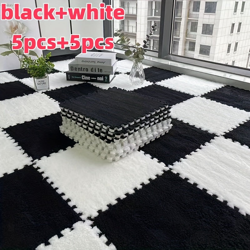 Set of 10 Interlocking Foam Play Mats for Kids and Pets Non-Slip Floor Tiles in Black Gray White