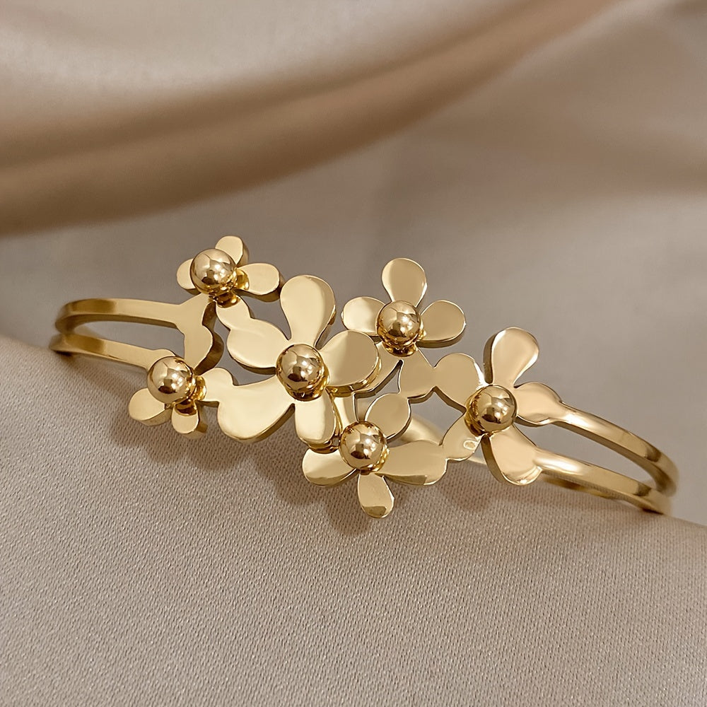 Gold-Plated Stainless Steel Men's Bracelet with Flower Design