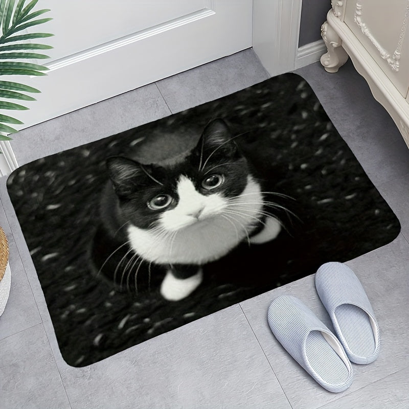 Alfombra de baño con estampado de gato adorable, suave, absorbente y de secado rápido, 15.75x23.62 pulgadas