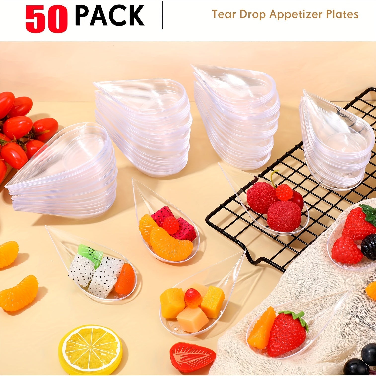 50 Clear Plastic Tear Drop Appetizer Spoons 4 Inch Recyclable BPA-Free for Desserts