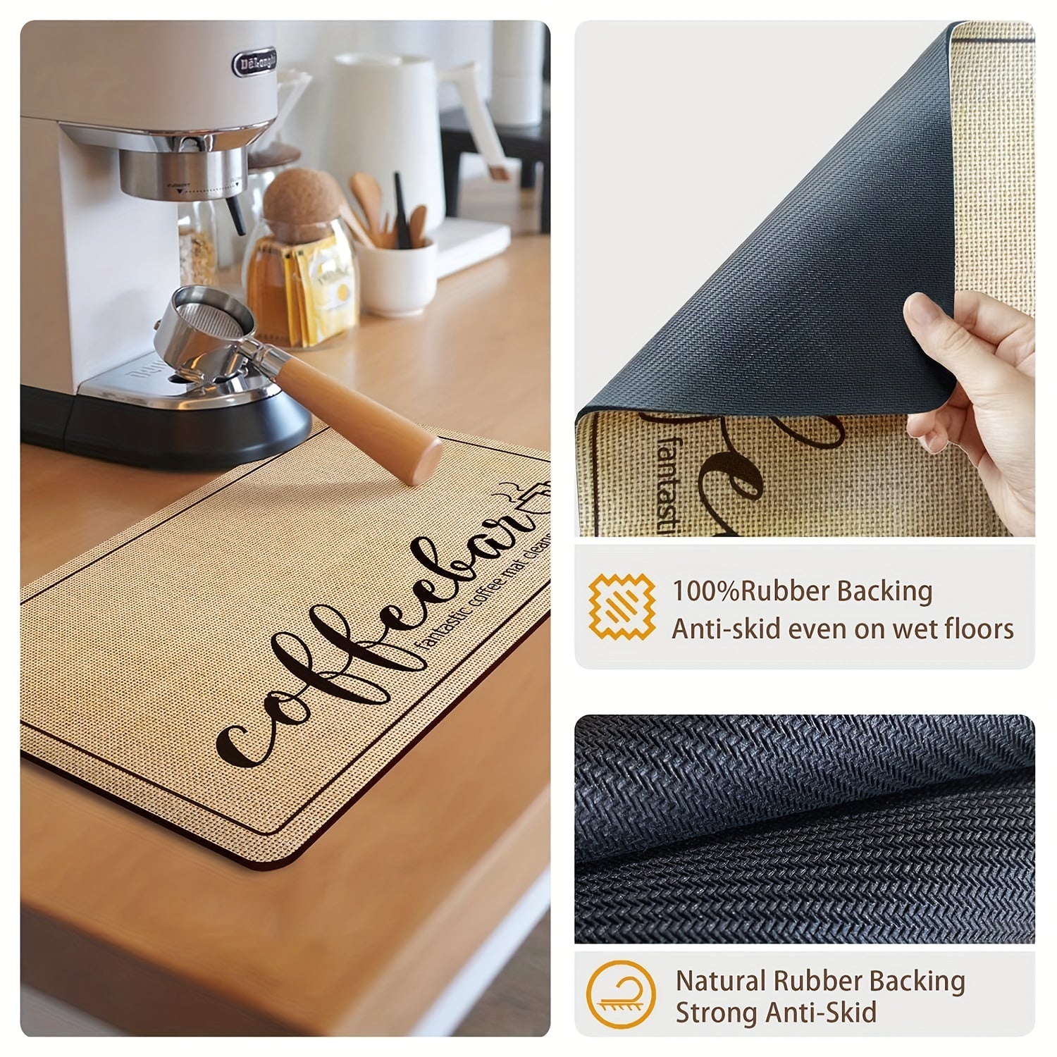 Coffee Bar Countertop Mat Absorbent Drying Pad with Rubber Backing for Coffee Maker