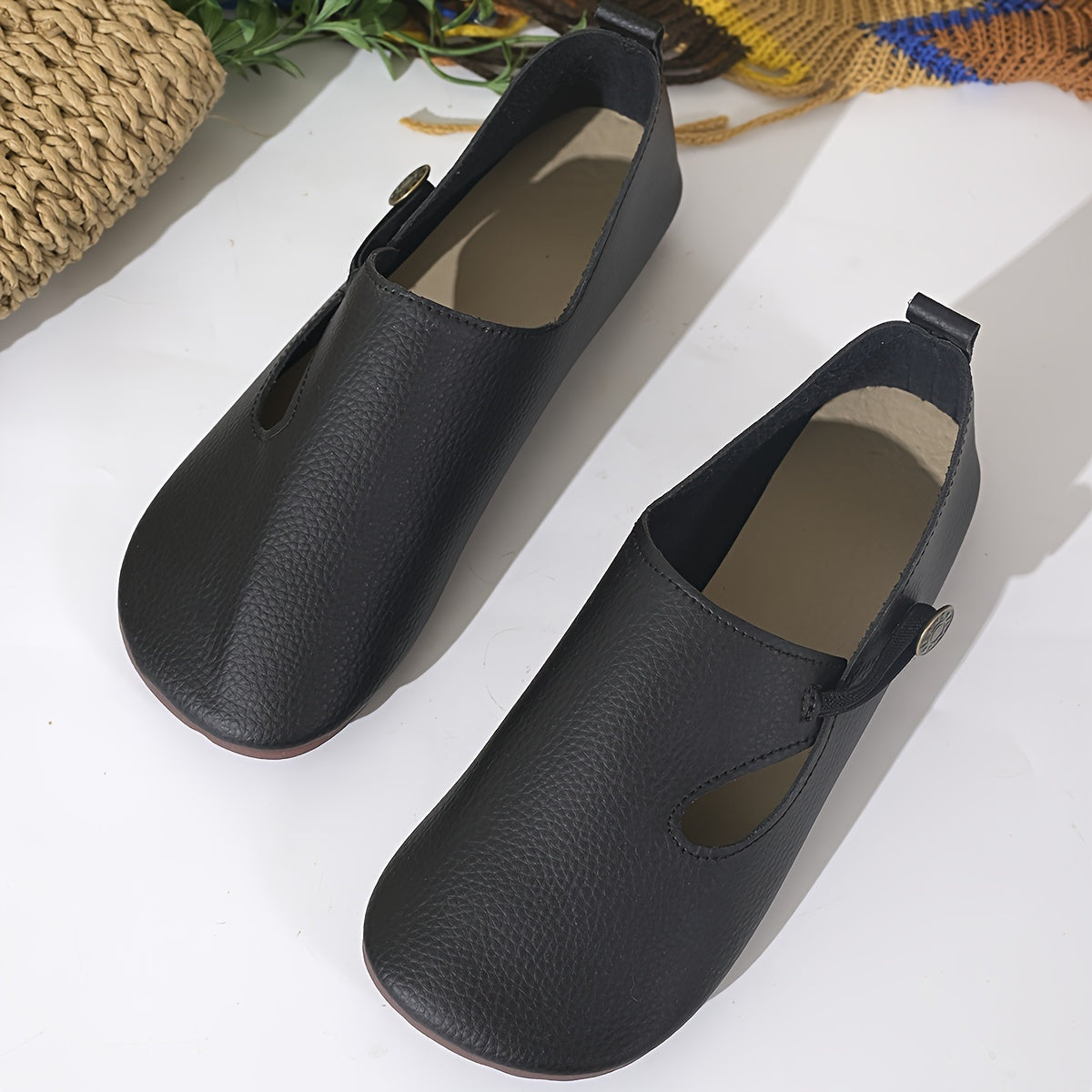 Women's Solid Color Square Toe Flats Slip-On Casual Shoes All-Season