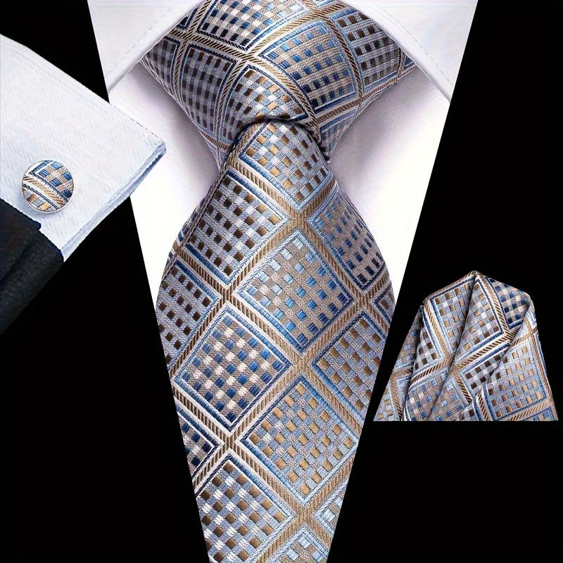 Men's Necktie Set with Cufflinks, Striped Fashion for Business and Parties