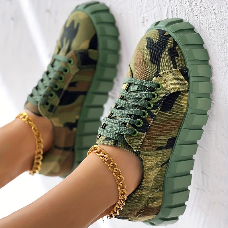 Plus-Size Camouflage Women's Sneakers Casual Thick Sole Lace-Up All Seasons