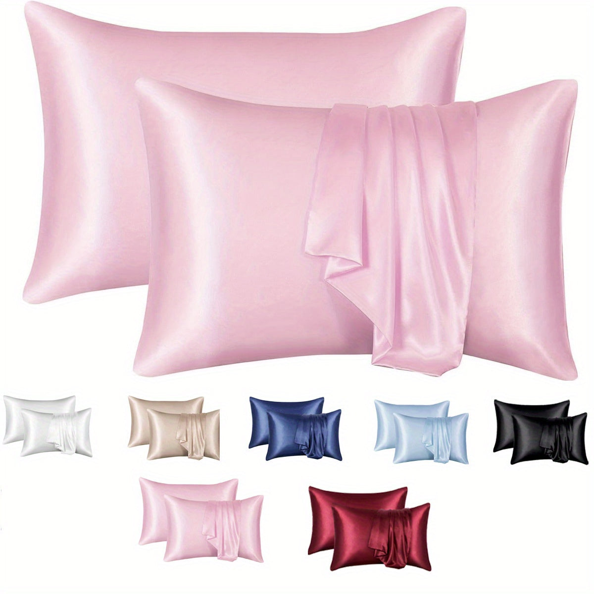 Soch va teri uchun 2 ta saten yostiq qoplamasi to'plami, hashamatli yumshoq yostiq qoplamalari, yotoqxona, divan, talabalar xonasi yoki uy bezaklari uchun yuqori sifatli konvert yostiq qoplamalari, yostiq yadro kiritilmagan.