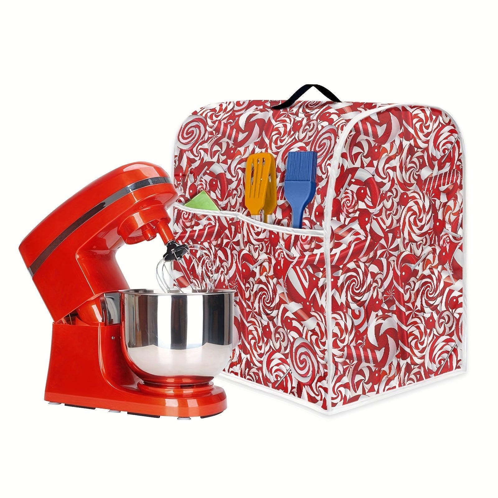 Festive Candy Cane Santa Lights Kitchen Appliance Cover for 5-8 Qt Mixers