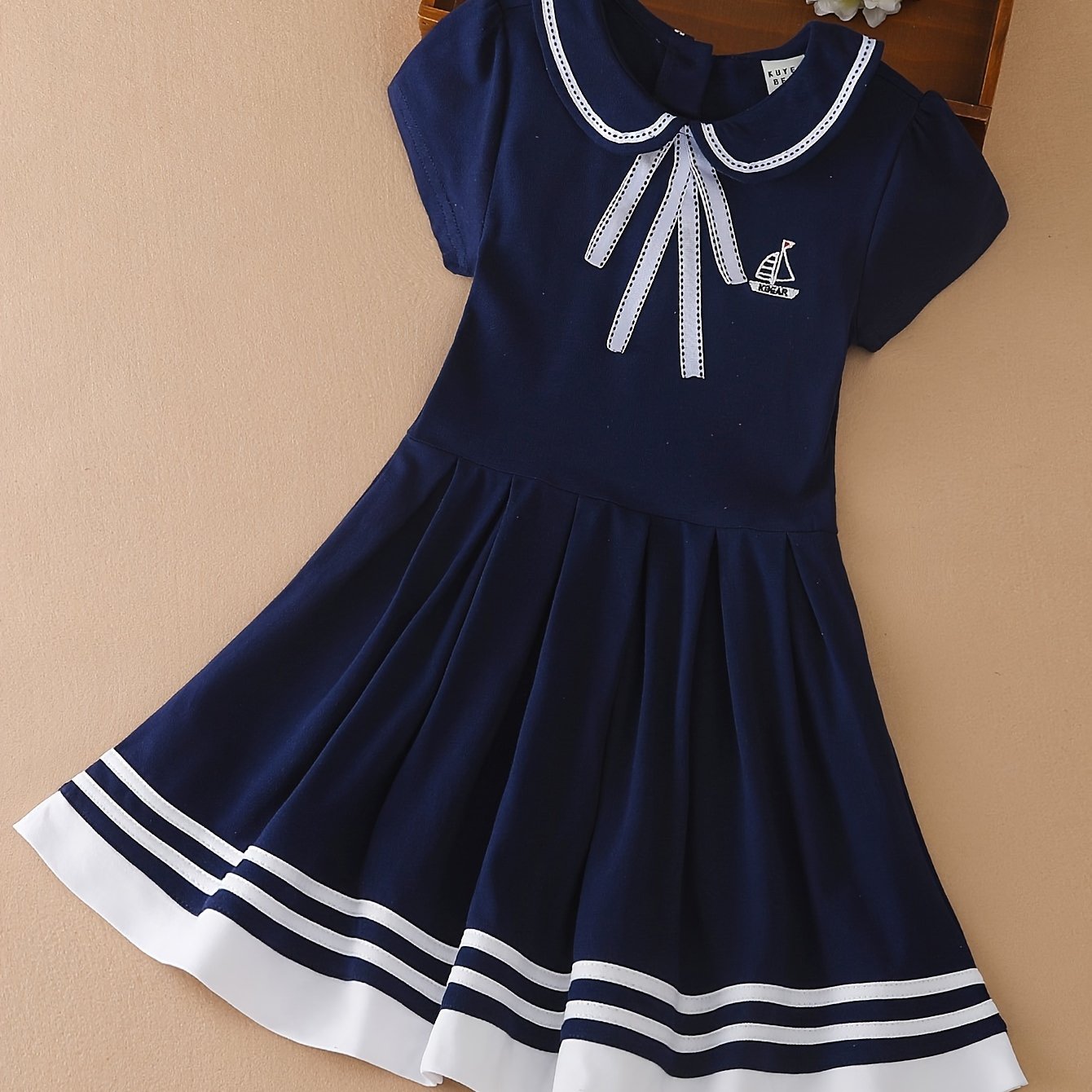 Girls Cotton Short Sleeve Dress with Collar for Summer Party and Gift