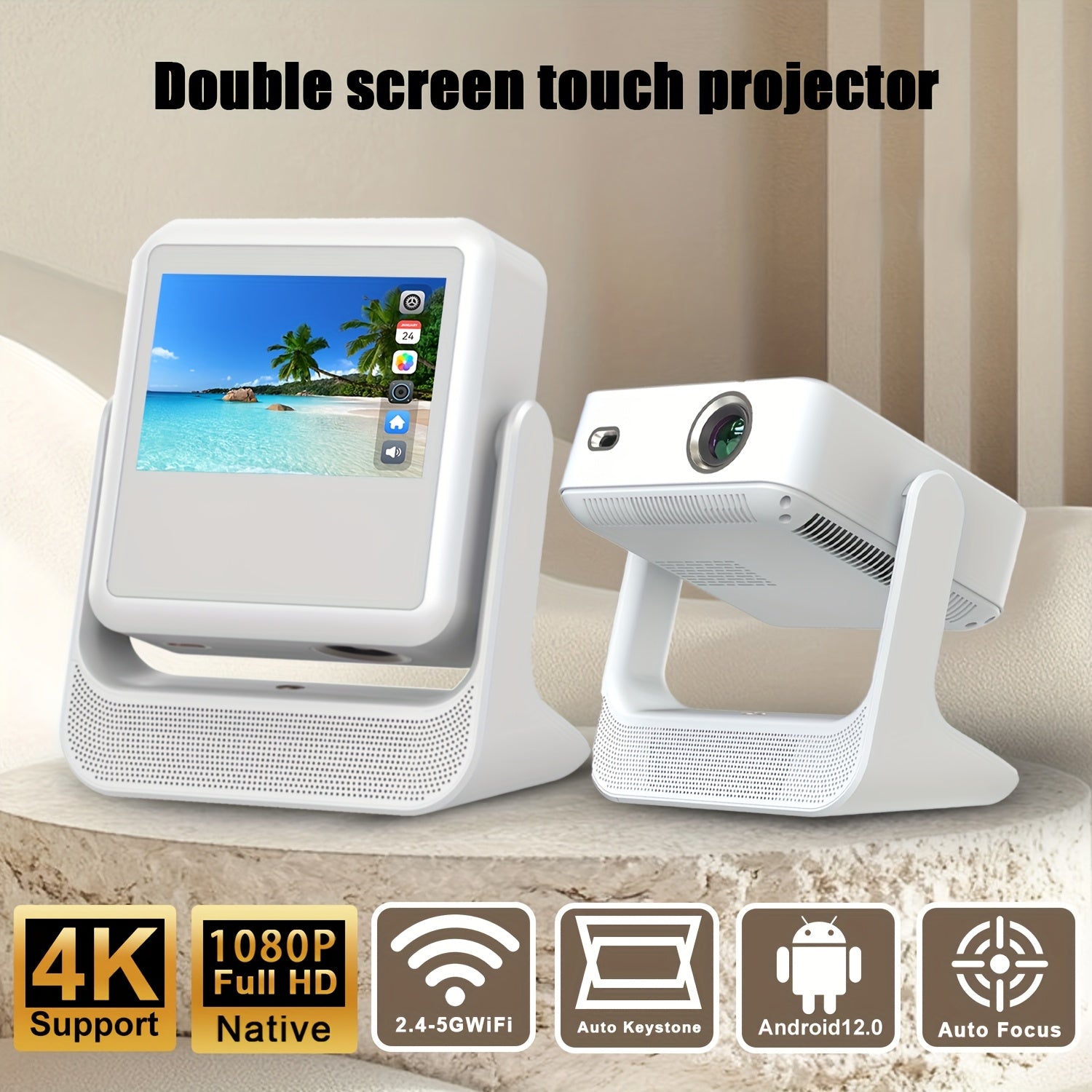 Proyector portátil Full HD 1080P con enfoque automático compatible con Wi-Fi para oficina en casa