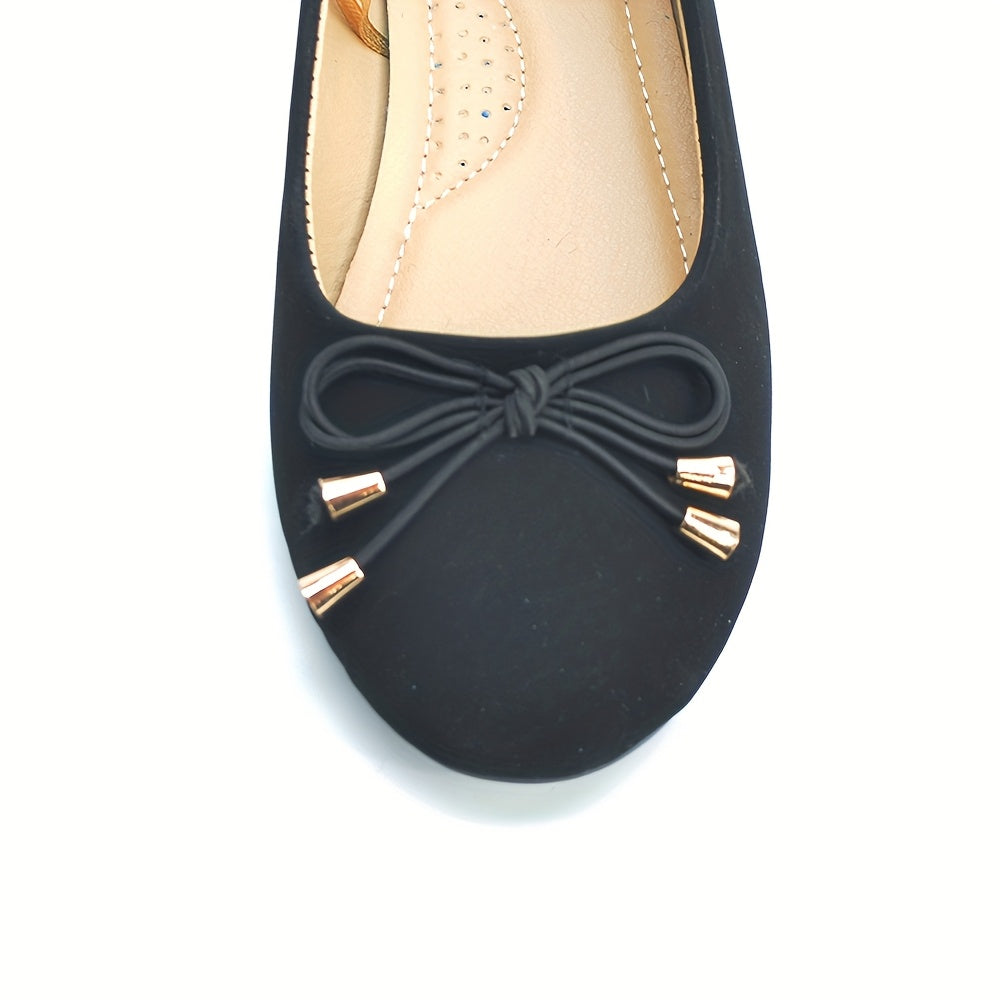 Women's Slip-On Ballet Flats Black Round-Toe PU Shoes Comfortable All-Season