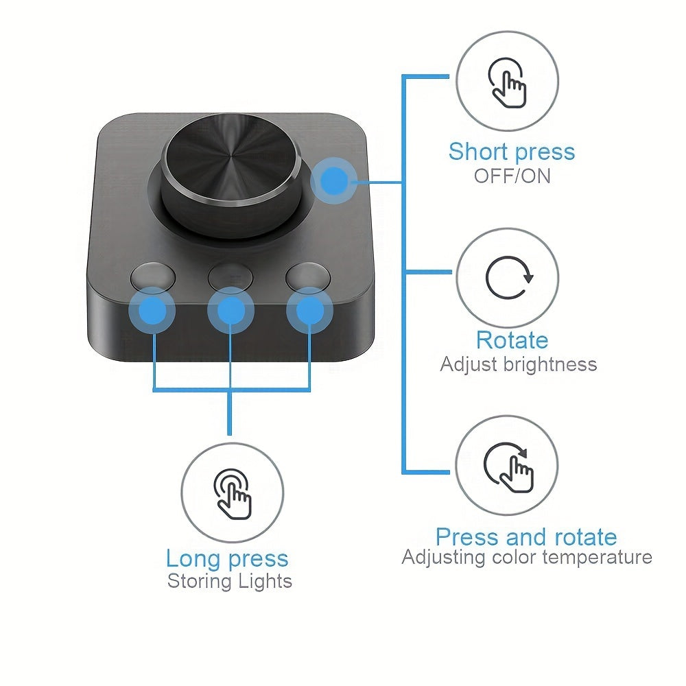 USB-quvvatlangan monitor yoritgichi, mexanik kalit va simsiz masofadan boshqarish pultiga ega, 92 LED, bosqichsiz dimming, 3000-6500K rang harorati, matli metall qoplama - uy va ofis uchun ideal, portativ