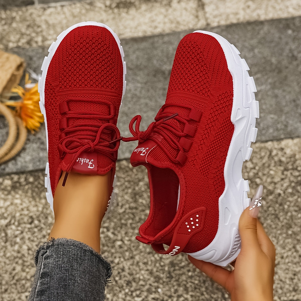 Women’s Light Blue and White Knit Sneakers - Breathable Mesh, Cushioned EVA, Slip-On Low-Top