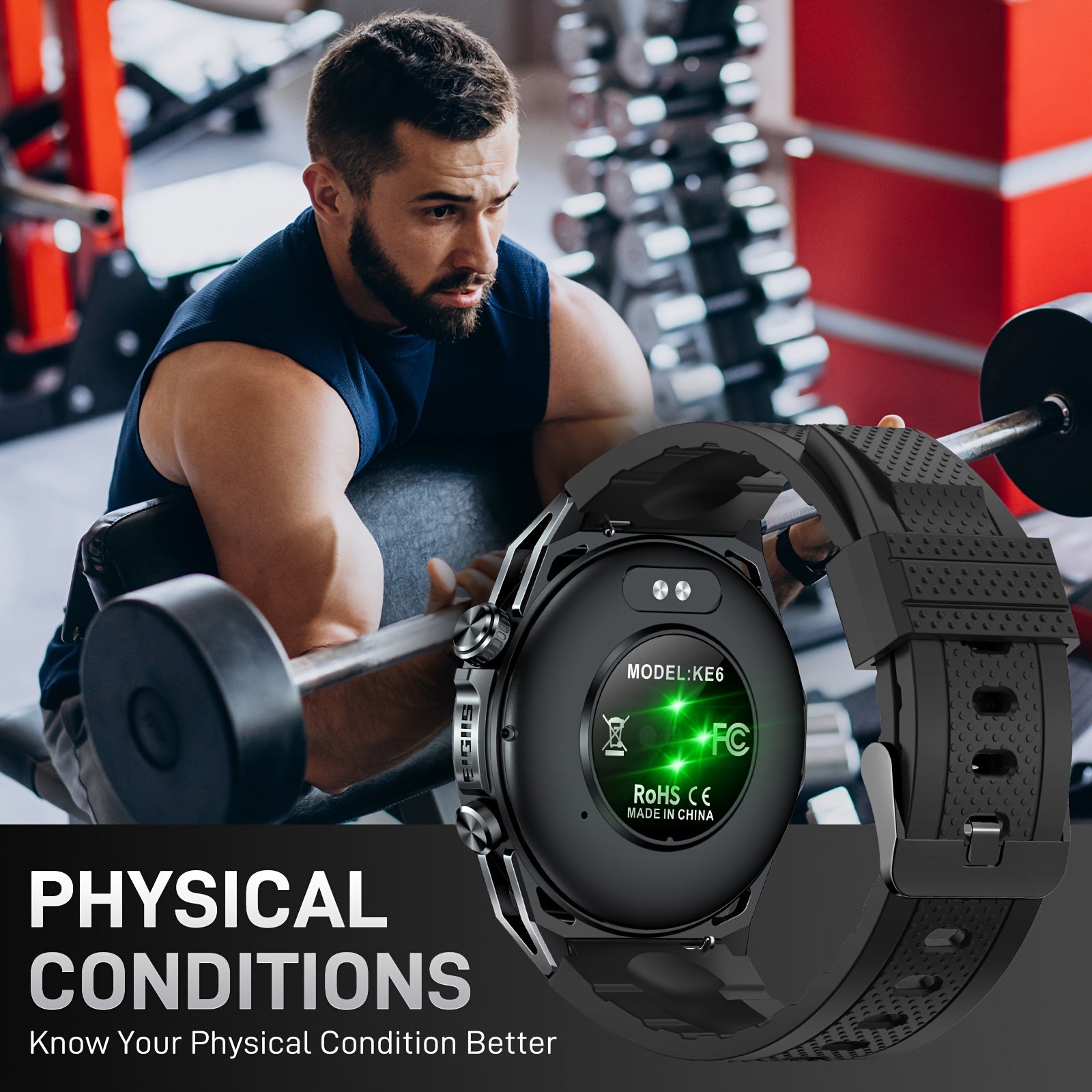 Men's Smartwatch with AMOLED Display 3.63cm Fitness Tracker Call Answering Music Control