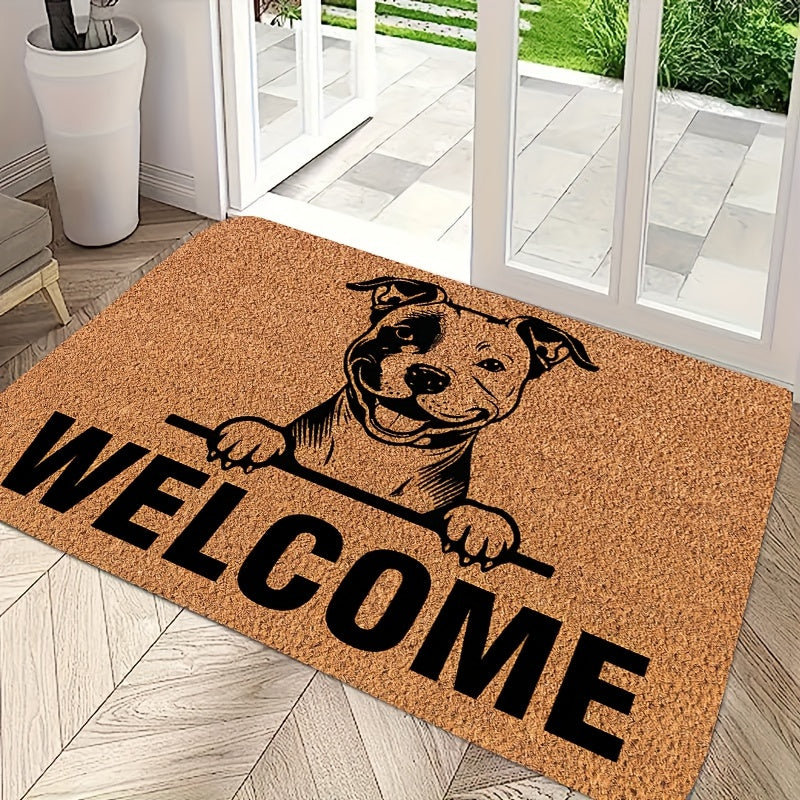 Durable Pit Bull Welcome Doormat Stain-Resistant Indoor Outdoor Polyester
