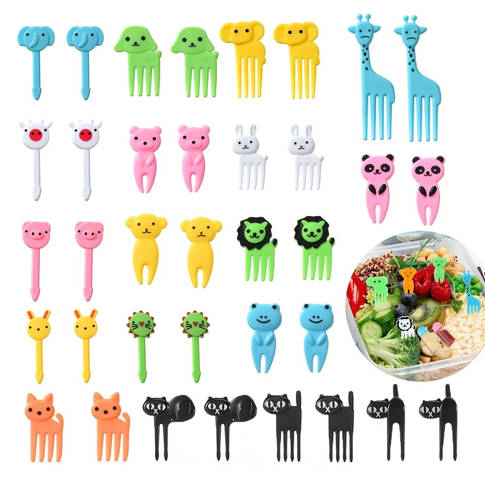 Bolalar uchun 36 ta kichik plastik meva terish Bento qutisi to'plami, chiroyli hayvon multfilmi dizayni bilan