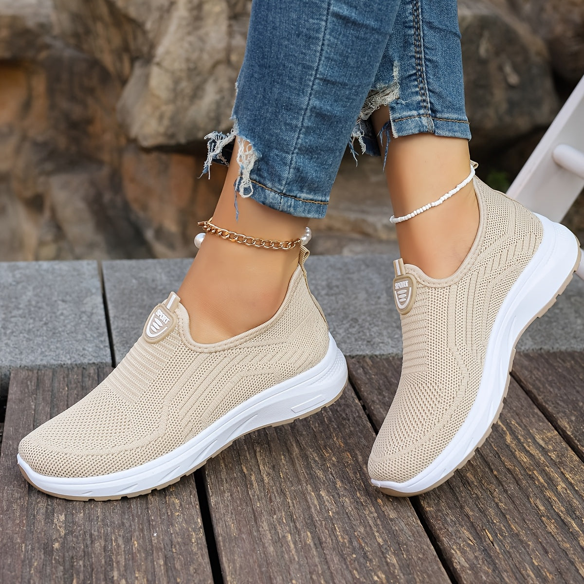 Women's Knit Slip-On Shoes Breathable Mesh Comfortable Walking