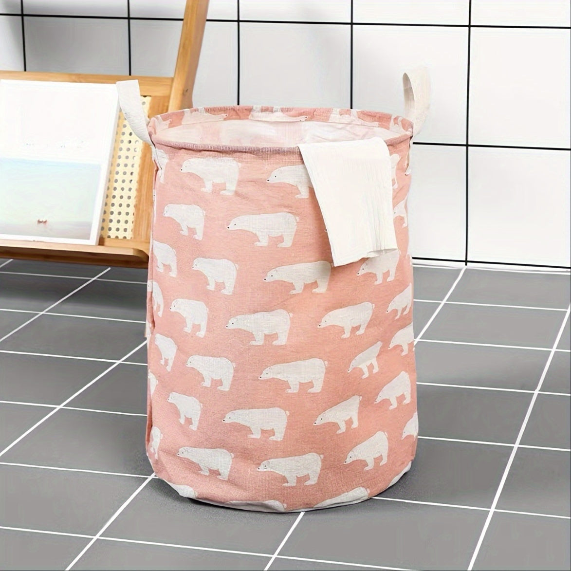 Yopqichli aylana qog'ozdan tayyorlangan kir yuvish savati, yotoqxona, hammom va ofis uchun saqlash