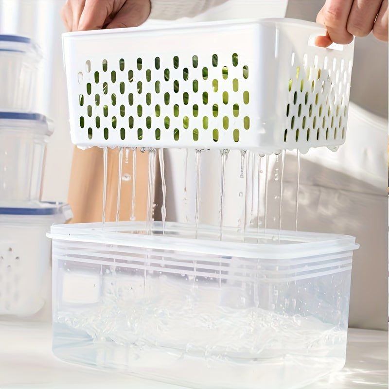 Reusable Food Storage Container Set 2/4pcs with Drain Basket and Lid for Fruits and Vegetables