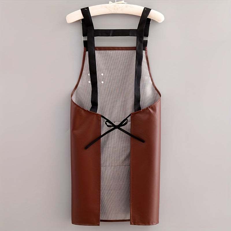 Imitation Leather Apron for Adults with Pockets Adjustable Straps Solid Color for Chefs Waiters Barbecuers Hairdressers