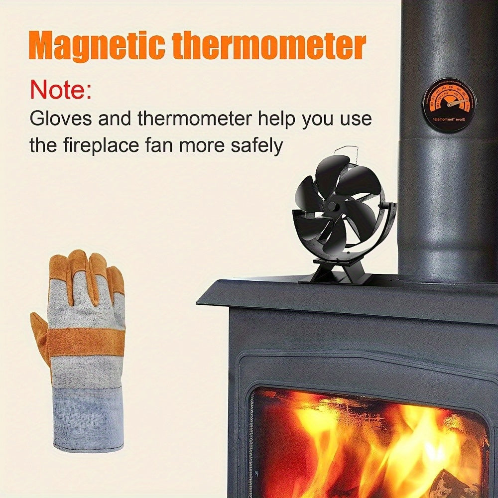 Wood Stove Fan 6-Blade Aluminum Portable Heat Exhauster No Electricity