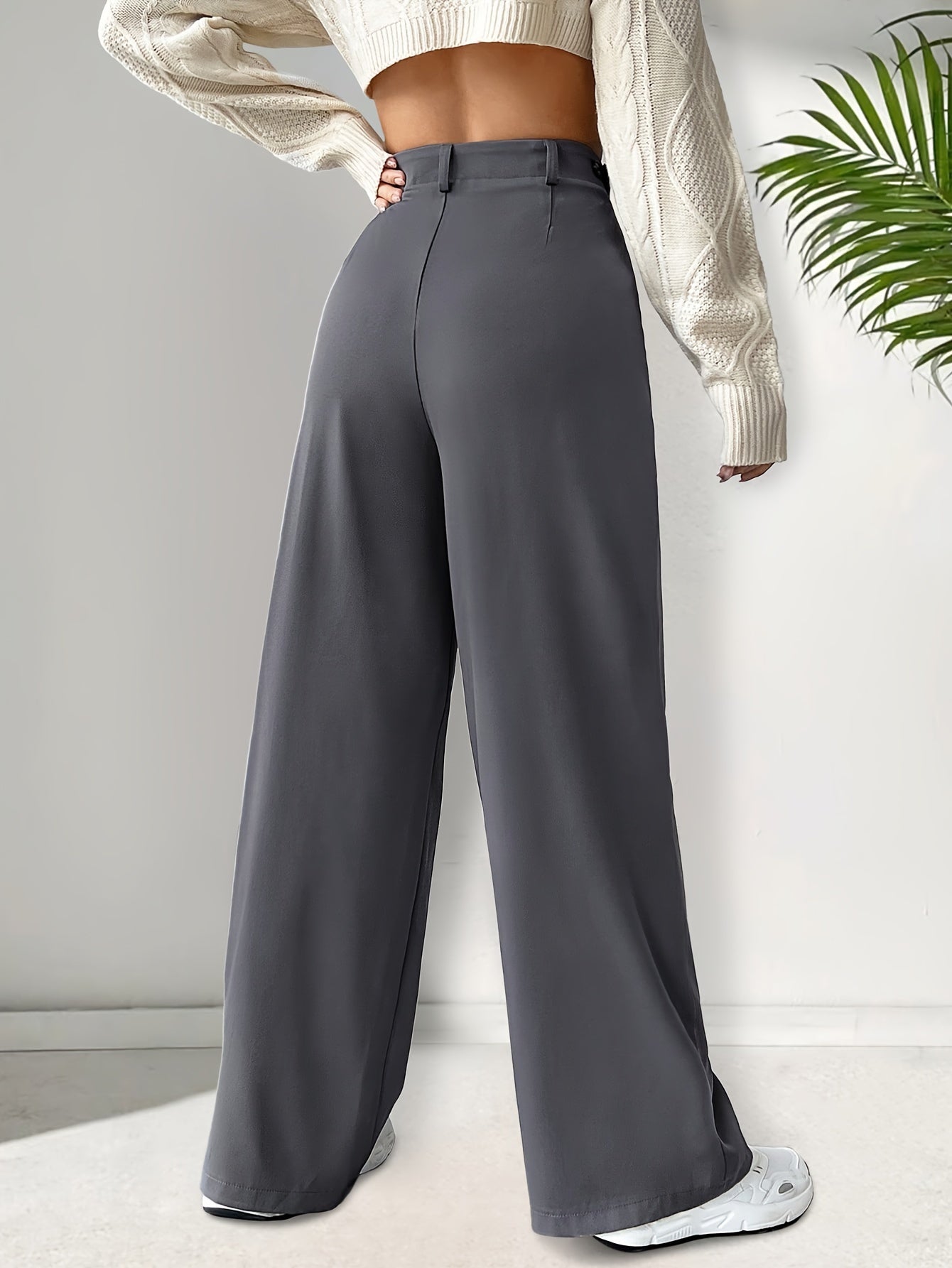 Women's Solid Color Work Pants with Dual Pockets Long Casual Trousers