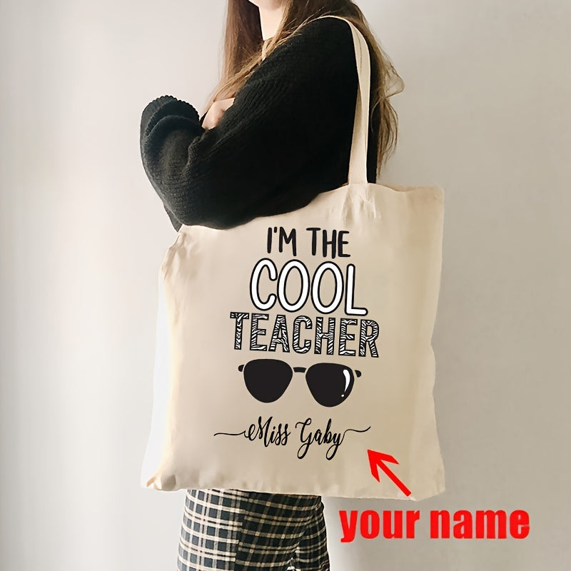 Personalized Teacher Shoulder Bag with "I'm The Cool Teacher" Pattern Canvas School Bag for Female Teachers
