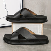 Men's Ultrafine Fiber Open-Toe Slides Black Gray Non-Slip Casual Outdoor