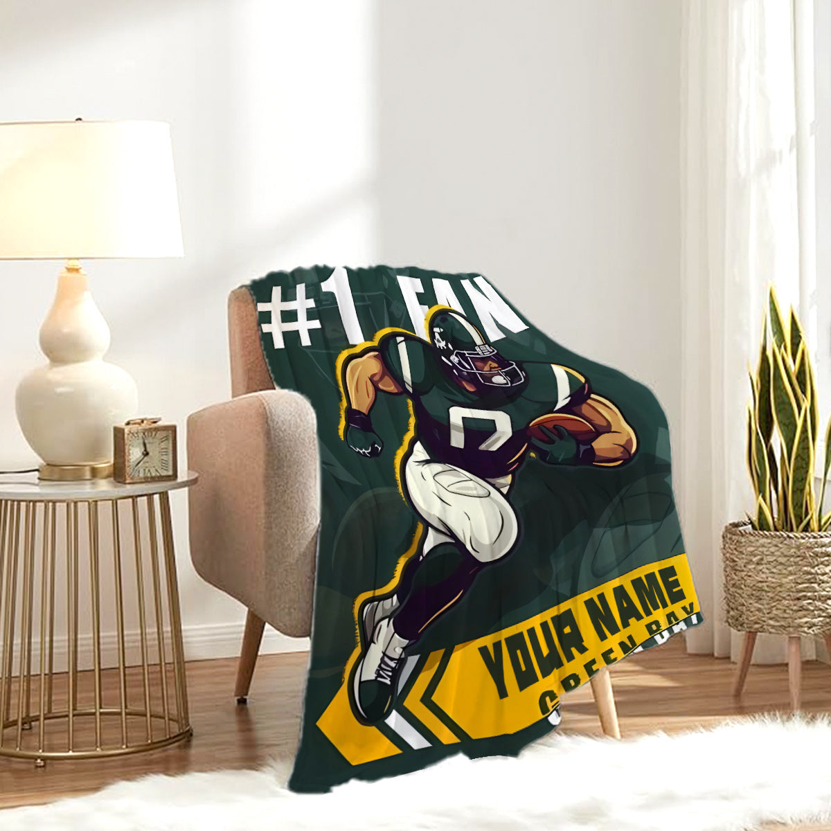 Green Bay Football Team Flannel Throw Blanket Customizable Soft Home Travel Decor