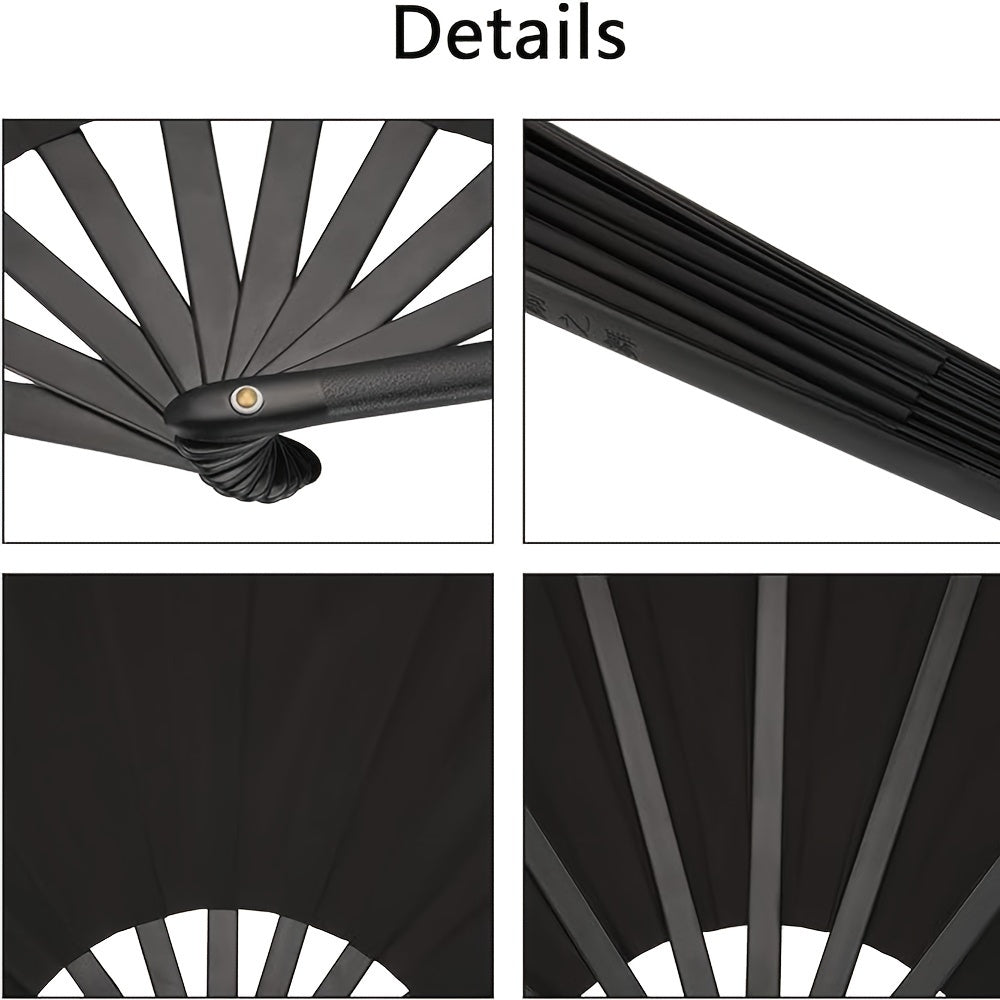 Black Folding Fan Set 2 Pieces Handheld Nylon Cloth Chinese Kung Fu Festival Party Favors