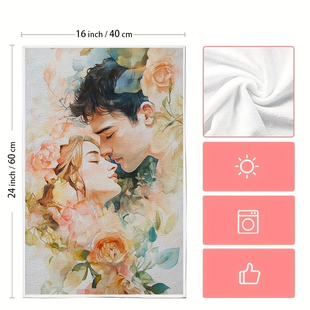 Набор из 2 кухонных полотенец с цветочным узором, ультра мягкие, впитывающие, 40x60 см, моющиеся в машинке