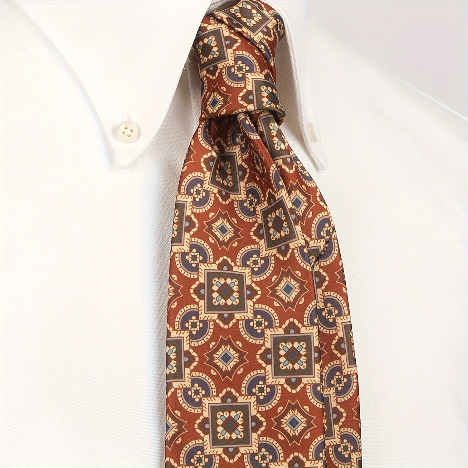 Men's Vintage Print Polyester Necktie with Abstract Geometric and Floral Pattern for Casual Street Style