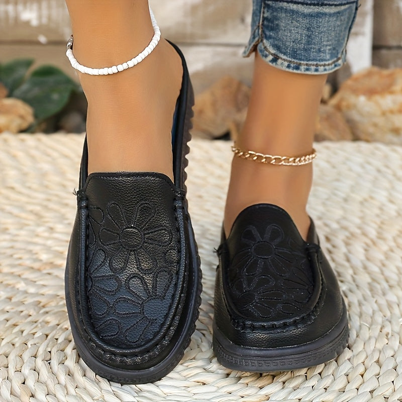 Women Solid Color Embroidered Mules Flat Shoes Non-Slip Comfortable