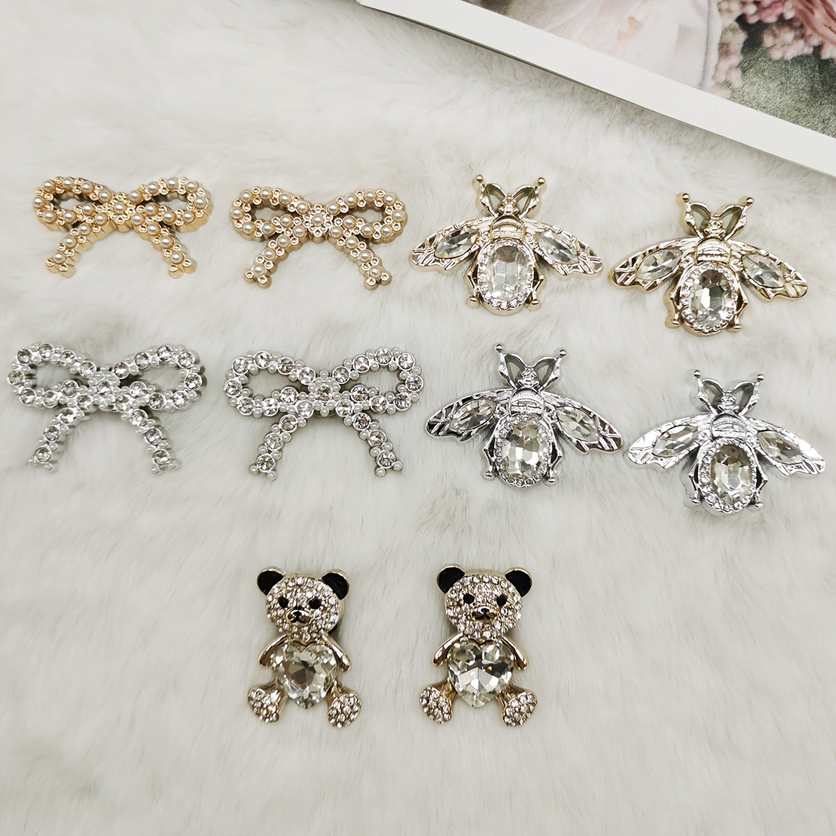 Women ABS Resin Heart Bear Shoe Charms Rhinestone Decor Bling Accessories