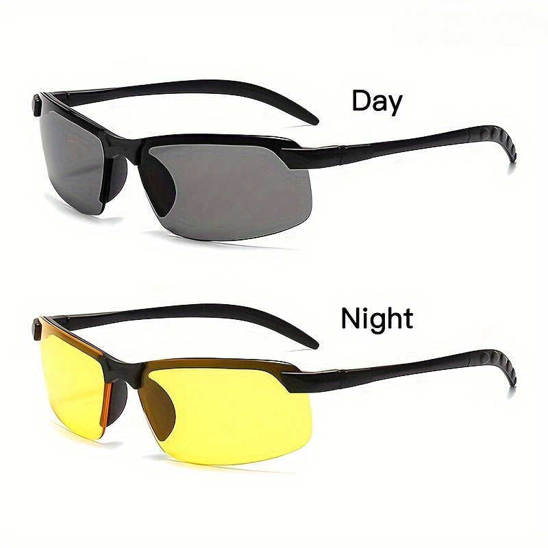 Men Night Vision Driving Glasses Yellow Anti-Glare Semi-Rimless Polycarbonate Frame