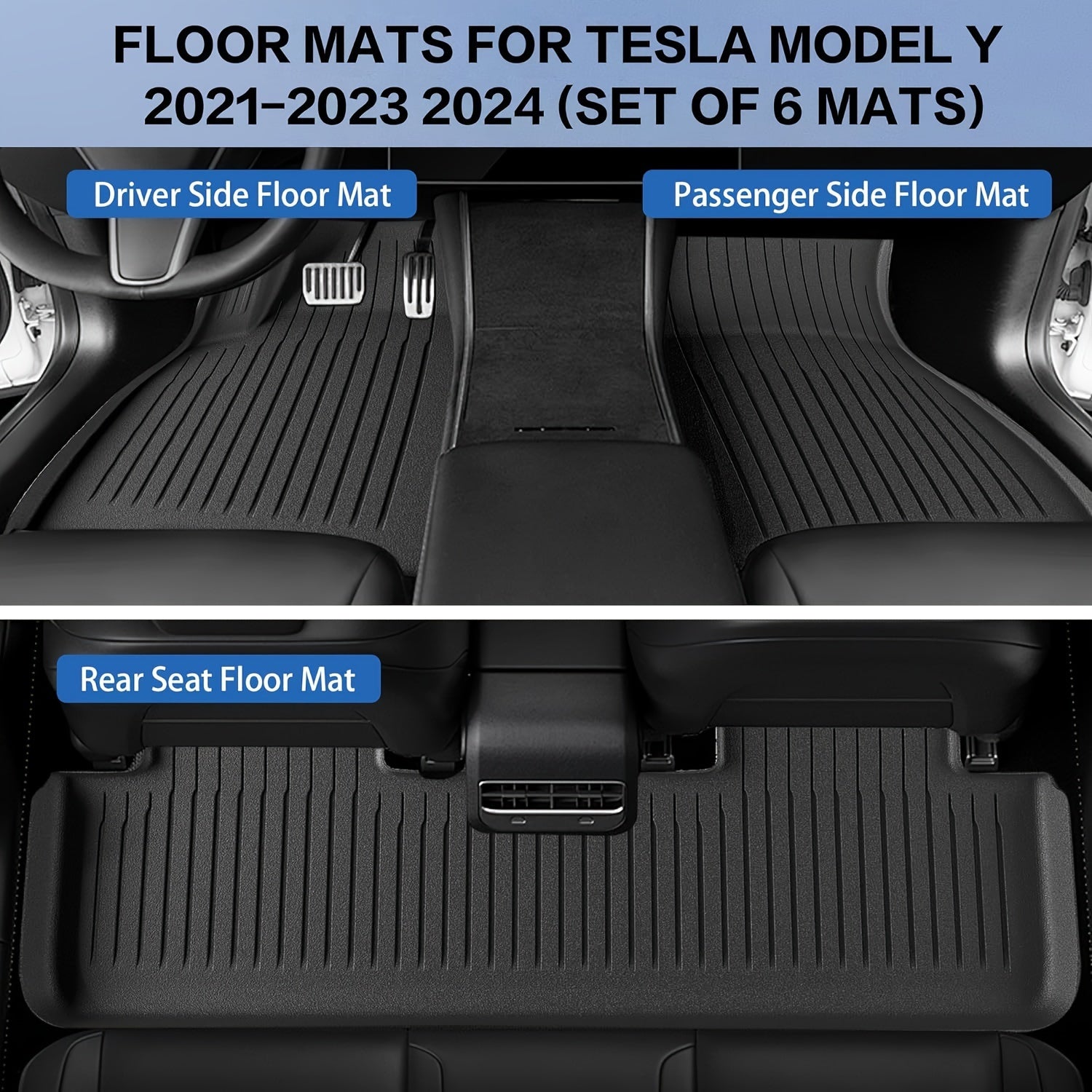 All-Weather TPE Floor Mats for Tesla Model Y Full Set Durable Liners