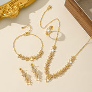 Luxurious Bridal Jewelry Set featuring Star and Flower Designs, 18K Gold Plated, made with Synthetic Zirconia and Copper, perfect for both daily wear and wedding occasions. (5 pieces included)