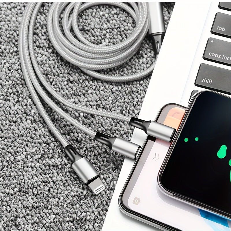 3-in-1 Naylon Zaryadlash Kabeli iPhone Type-C Micro USB Ma'lumotlarni Sinxronlashtirish va Quvvat