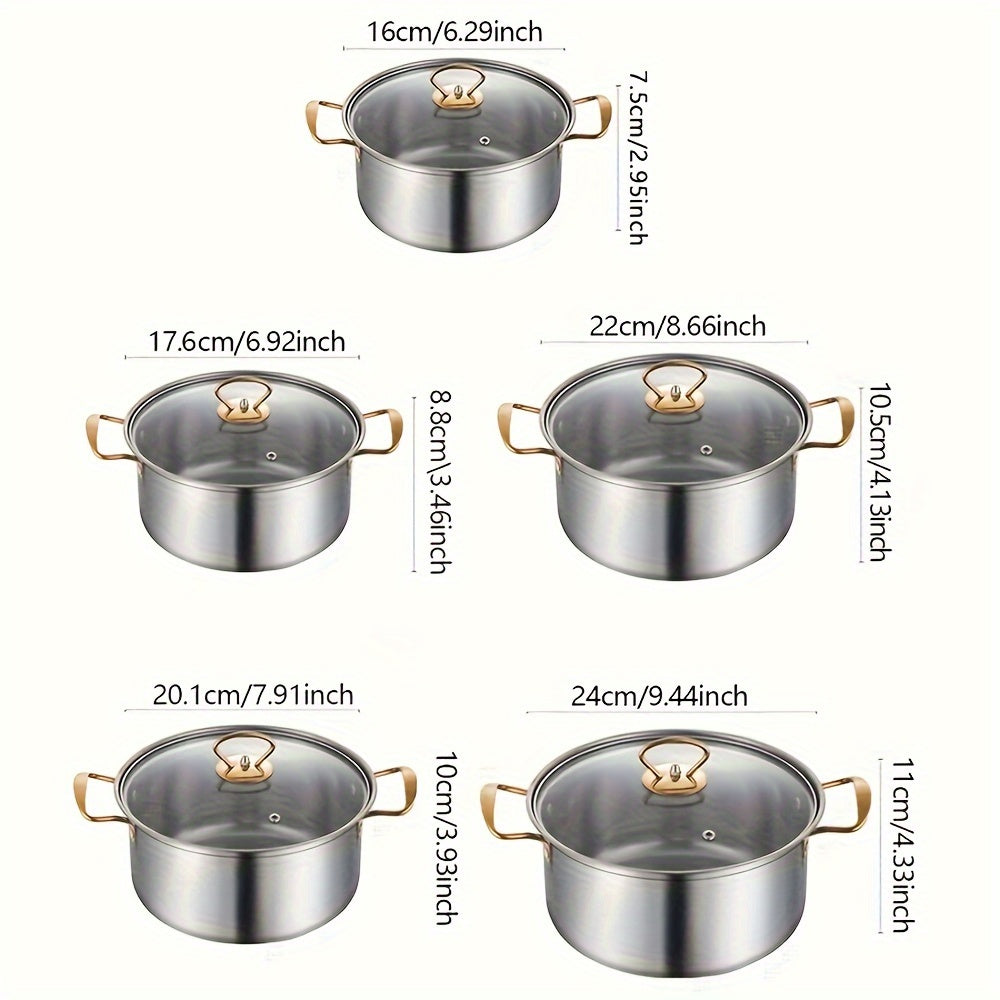 Set of Cooking Pots with Glass Lids and Wire Handles
