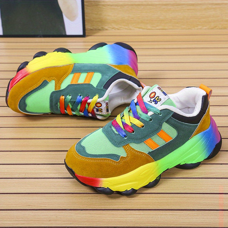 Women's Plus Size Mesh Casual Sneakers with Rainbow Soles Light-Up
