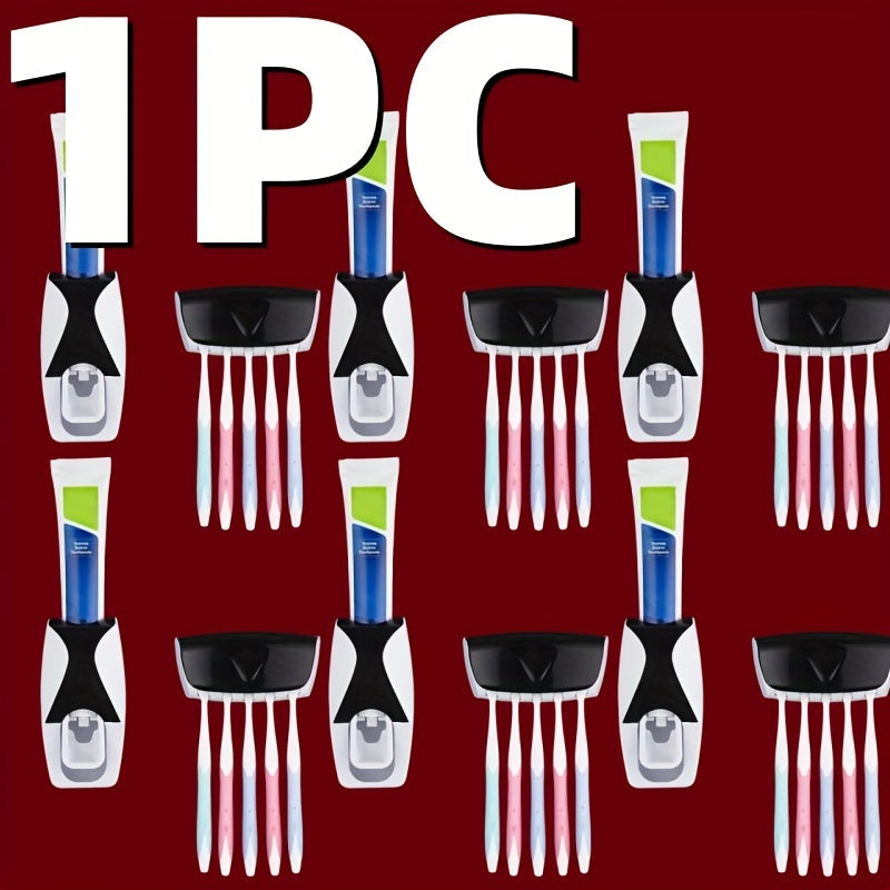 Wall-Mounted Toothbrush Holder with Automatic Toothpaste Dispenser Holds 5 Brushes No Power Needed Plastic Bathroom Organizer